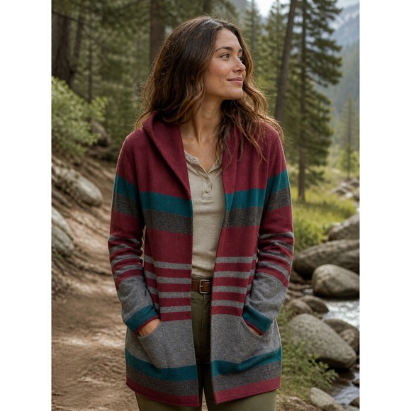 Toad&Co Sweaters - Toad&Co Merino Heartfelt Hoodie Burgundy Striped Open Cardigan Small T1071409